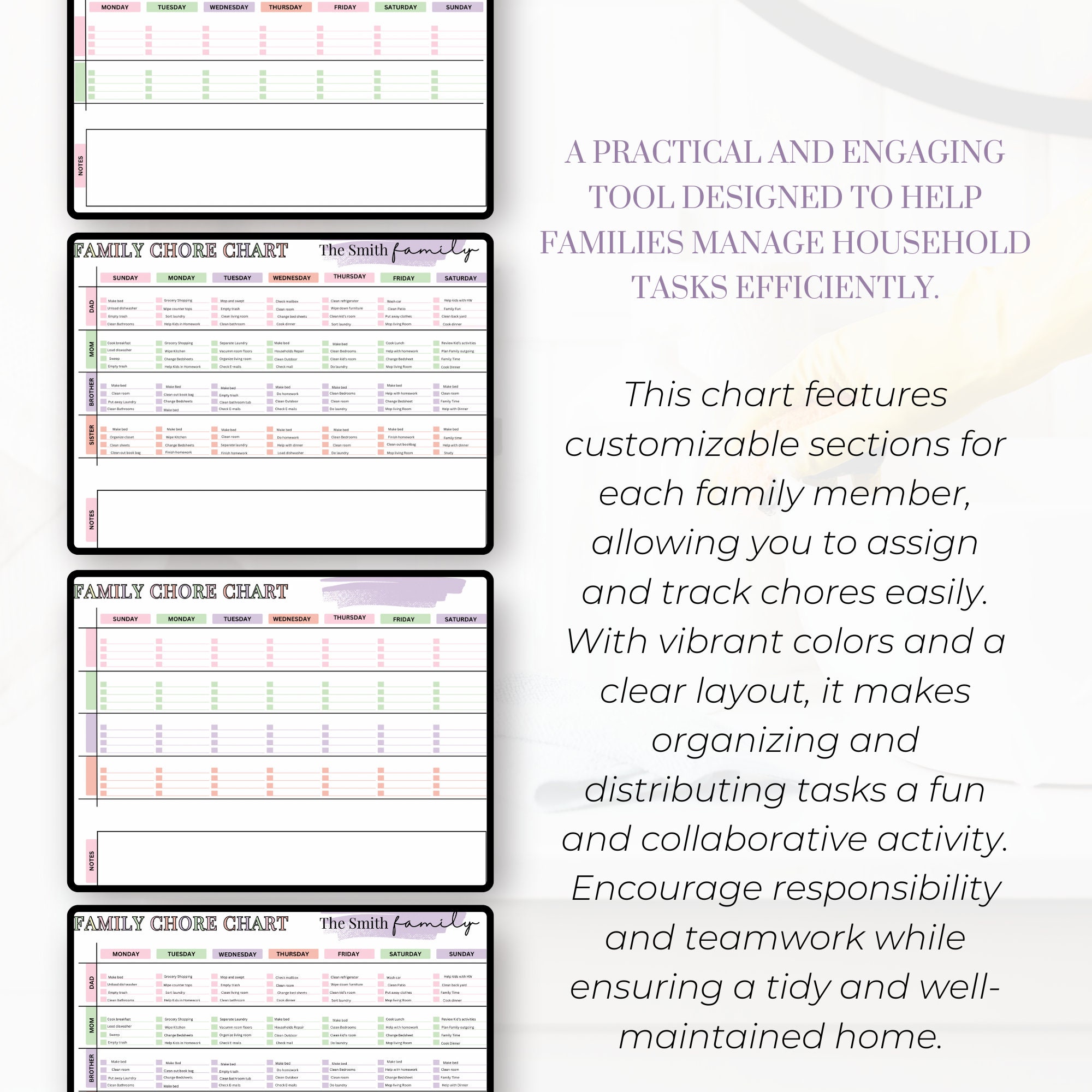 Weekly Family Chore Chart Editable and Printable Pdf , Household ...
