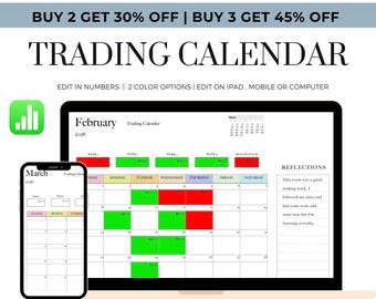 Trading Calendar | Digital Trading Journal | Auto Calculating Profit and Loss | Apple Numbers Trading Tracker | iPad & Mobile | Day Trader