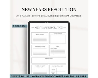 Minimalist New Year Resolutions Printable: A4, A5 (PDF)
