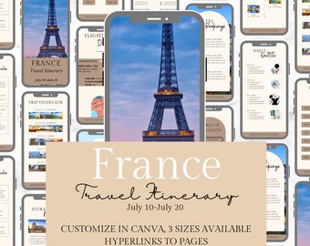 Editable Travel Itinerary Template | Trip Itinerary | France Travel Guide | Travel Agent Planner |Honeymoon Vacation Planner| PLR | MRR