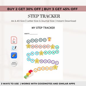 STEP Tracker PRINTABLE | Journal Pages | Fitness Tracker | Printable  Journal Pages | Digital Planner Pages |  A4 & A5 Size | Step Tracker