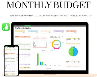 Monthly  Budget for Apple Numbers, Template for Mac, iPad and iPhone, Annual Income and Expense Spreadsheet, Simple Budgeting for Beginners