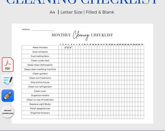 Editable Monthly Cleaning Planner Bundle: Home Chore Chart (PDF)