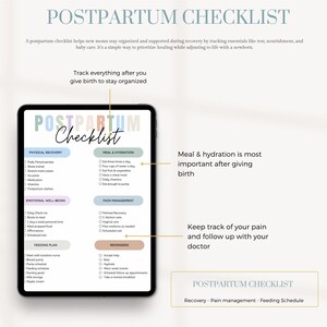 Postpartum Template, Birth Plan Printable,  Postpartum  PRINTABLE checklist, Postpartum Template Simple,  Editable PDF , Filled and Blank