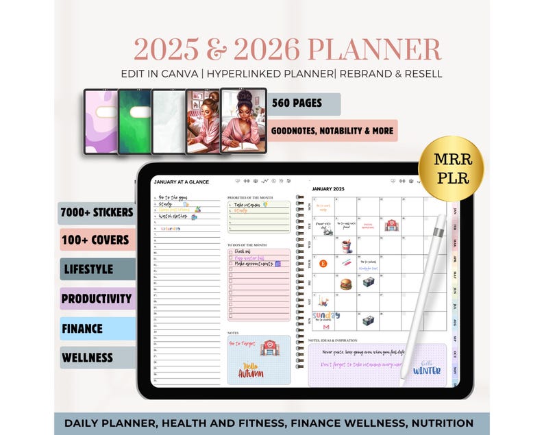 Ultimate PLR MRR Digital Planner 2025-2026 | Ready-to-Use GoodNotes Planner with Resell rights | Digital Stickers Included | Notability