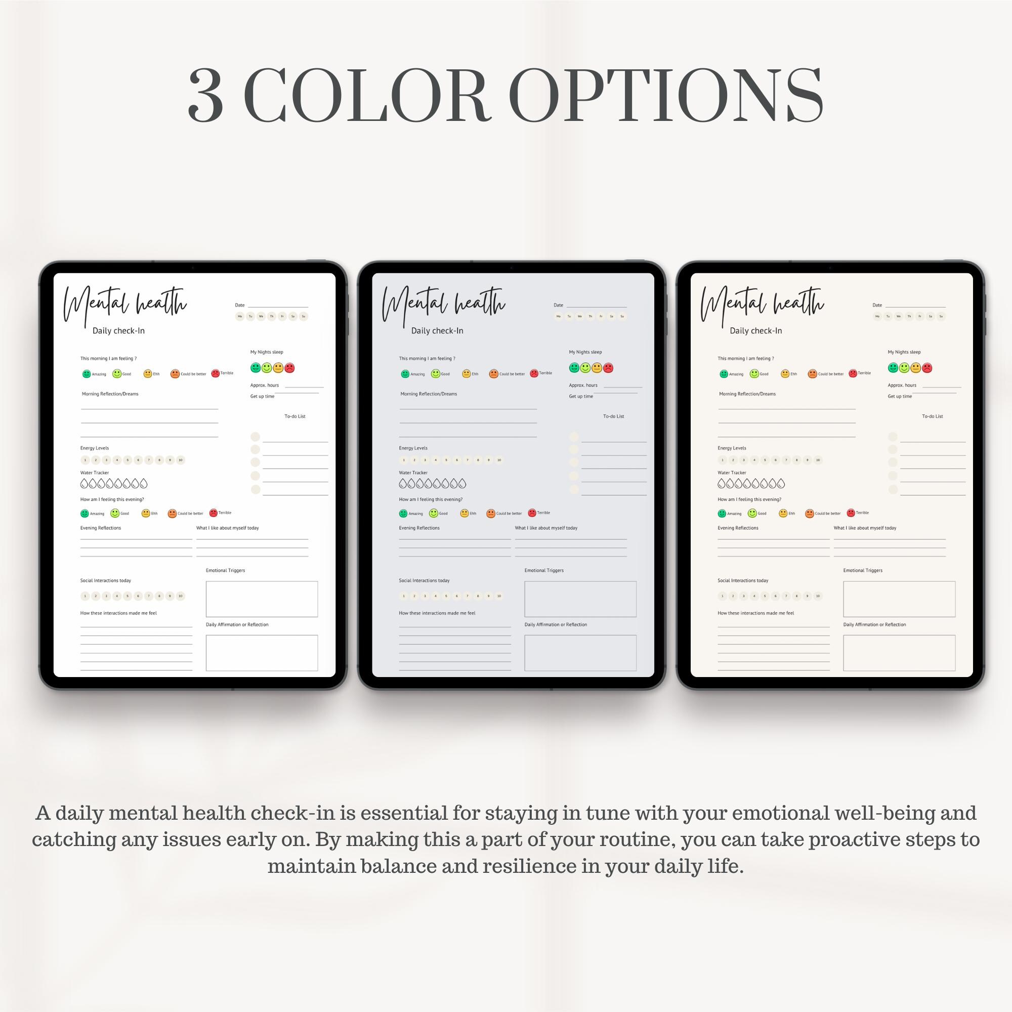 Mental Health Tracker , Daily Self Care Journal , Mood Checklist ...