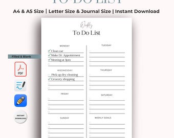 Weekly To-do List Printable | A4 & A5 Planner Pages | Minimal Checklist | Digital Download | iPad  Print Planner
