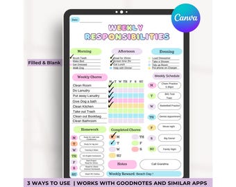 Editable Responsibility Chore Chart for Kids | Printable | Kids Daily Weekly Schedule | Kids Chore List | Kids Daily Routine Checklist | PLR