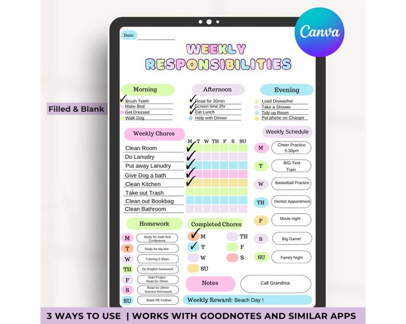 Editable Responsibility Chore Chart for Kids | Printable | Kids Daily ...