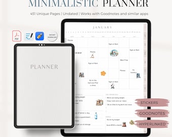 Undated All-in-One Digital Planner | Hyperlink Digital Planner | Weekly calendar | Goodnotes Planner | Monthly Weekly Daily Planner
