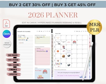 2026 PLR Digital Planner, MRR Digital Planner for iPad , Plr Digital Planner , Canva  Planner , PLR Notebook , Mrr Digital Product