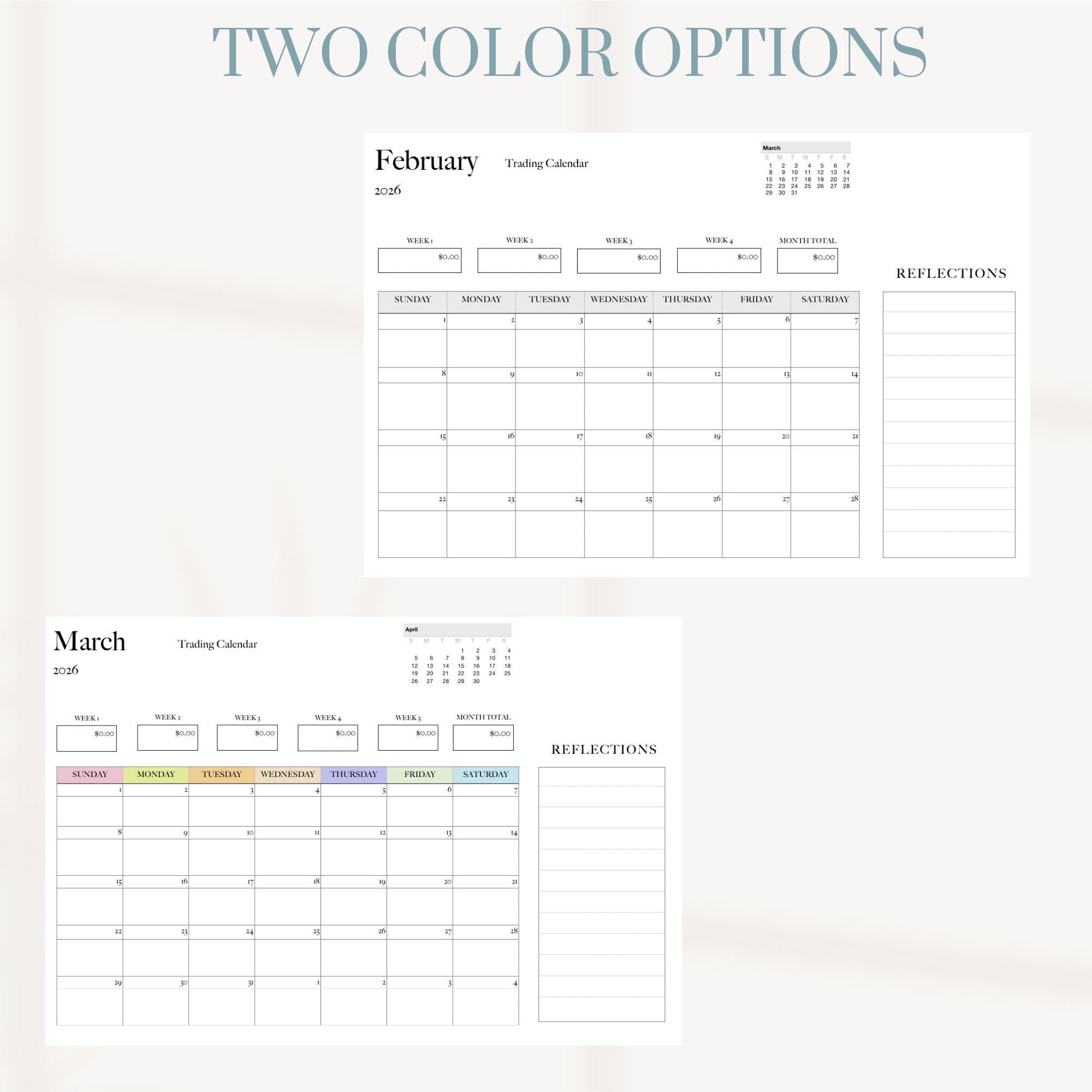 Trading Calendar | Digital Trading Journal | Auto Calculating Profit ...
