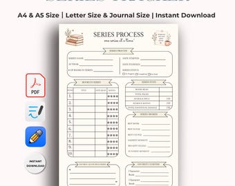 Book Series Tracker Printable, Reading Journal Insert, Goodnotes Reading Tracker, Digital Book Planner, A4 A5 Letter Size PDF