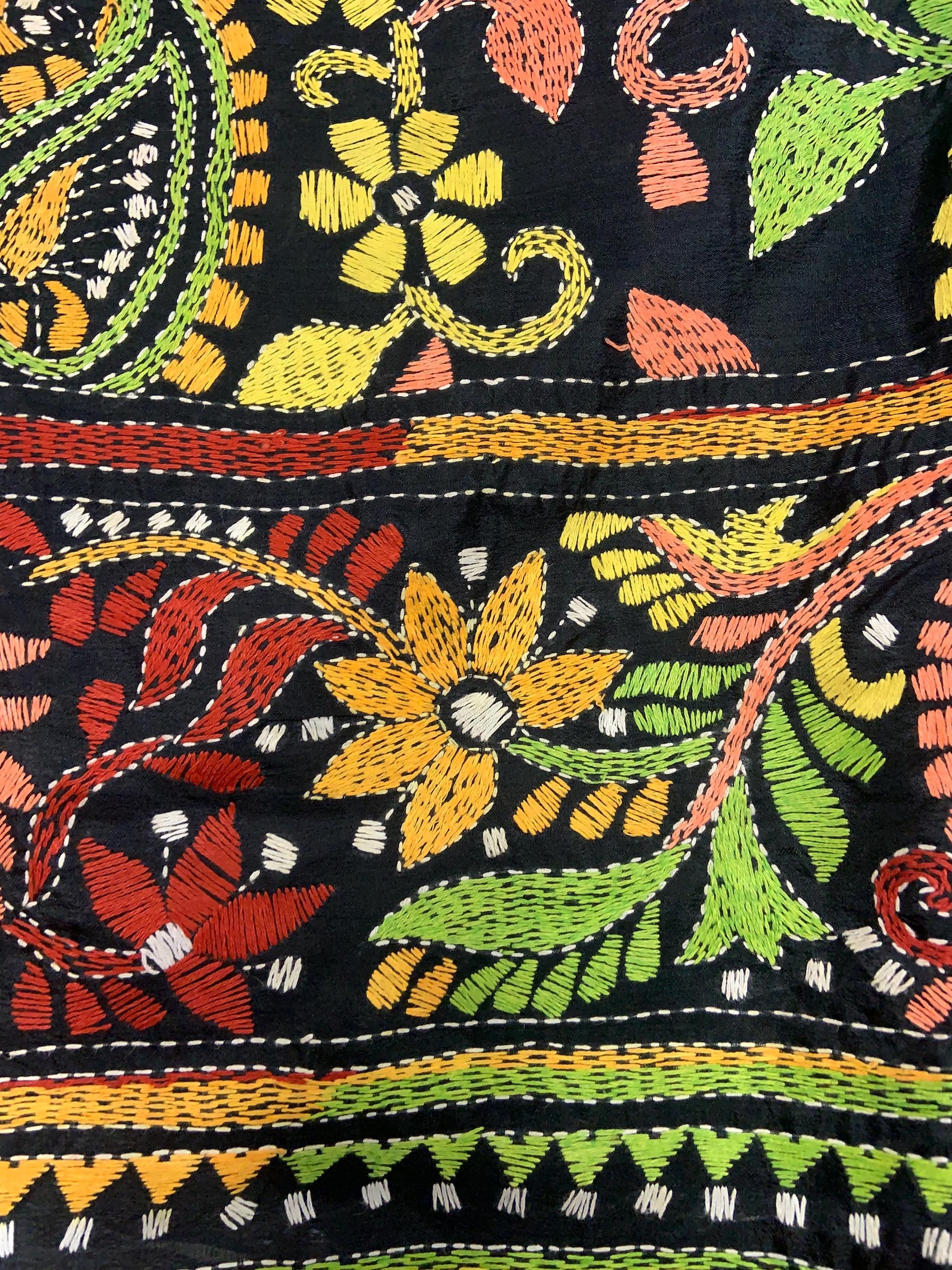 Handwoven Bengal Kantha Stich Silk Saree Black Color With Multiple ...