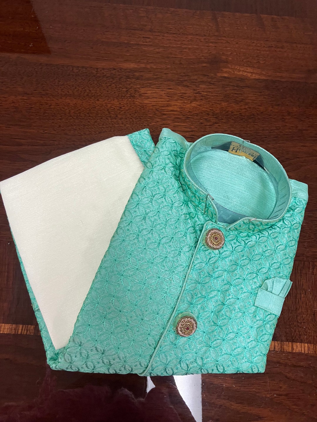 Boy Embroidered Kurta Set - Turquoise