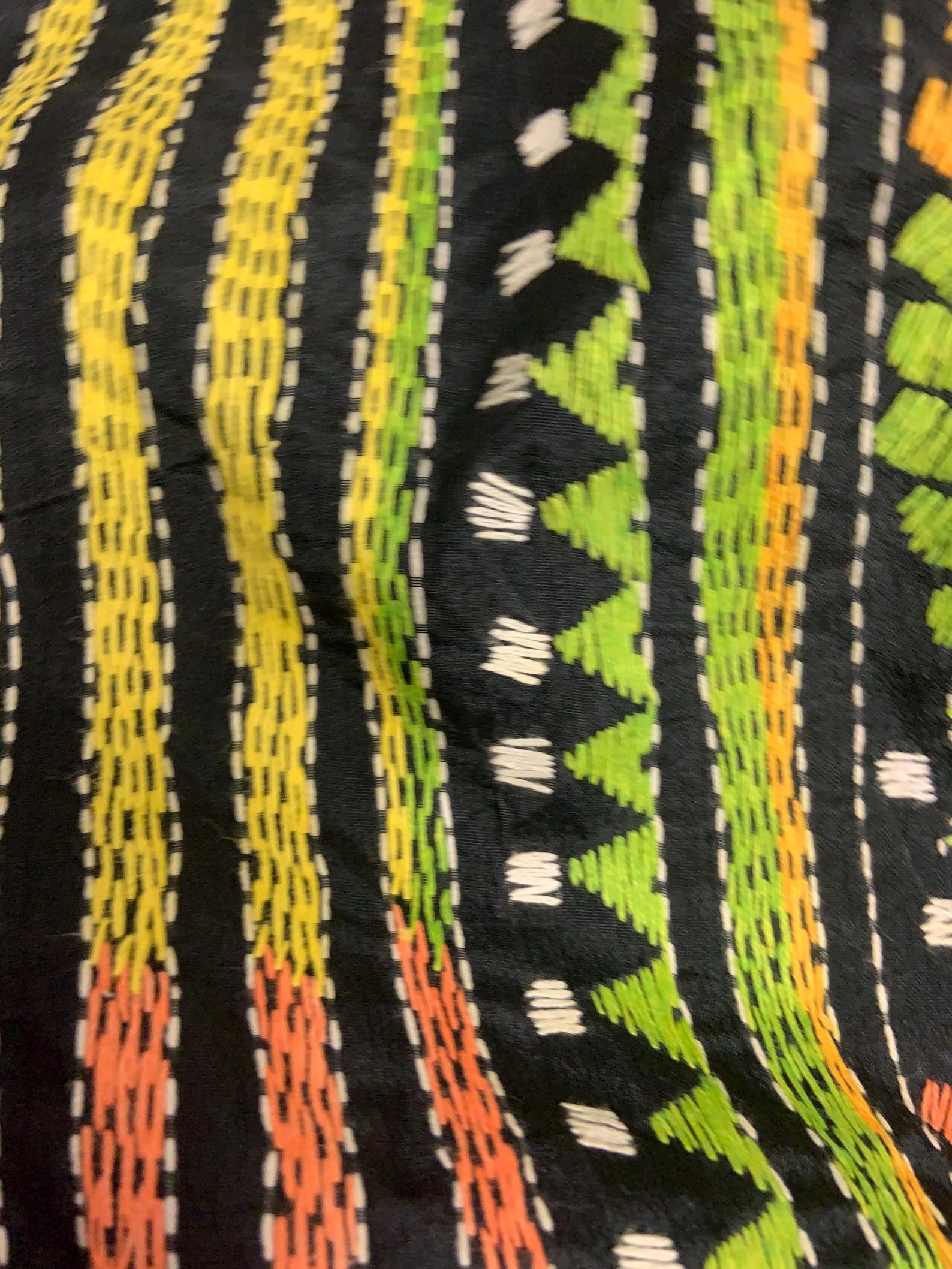 Multicolor - Patchwork Reversible Silk Bengal Hand Kantha Stitch Stole 44
