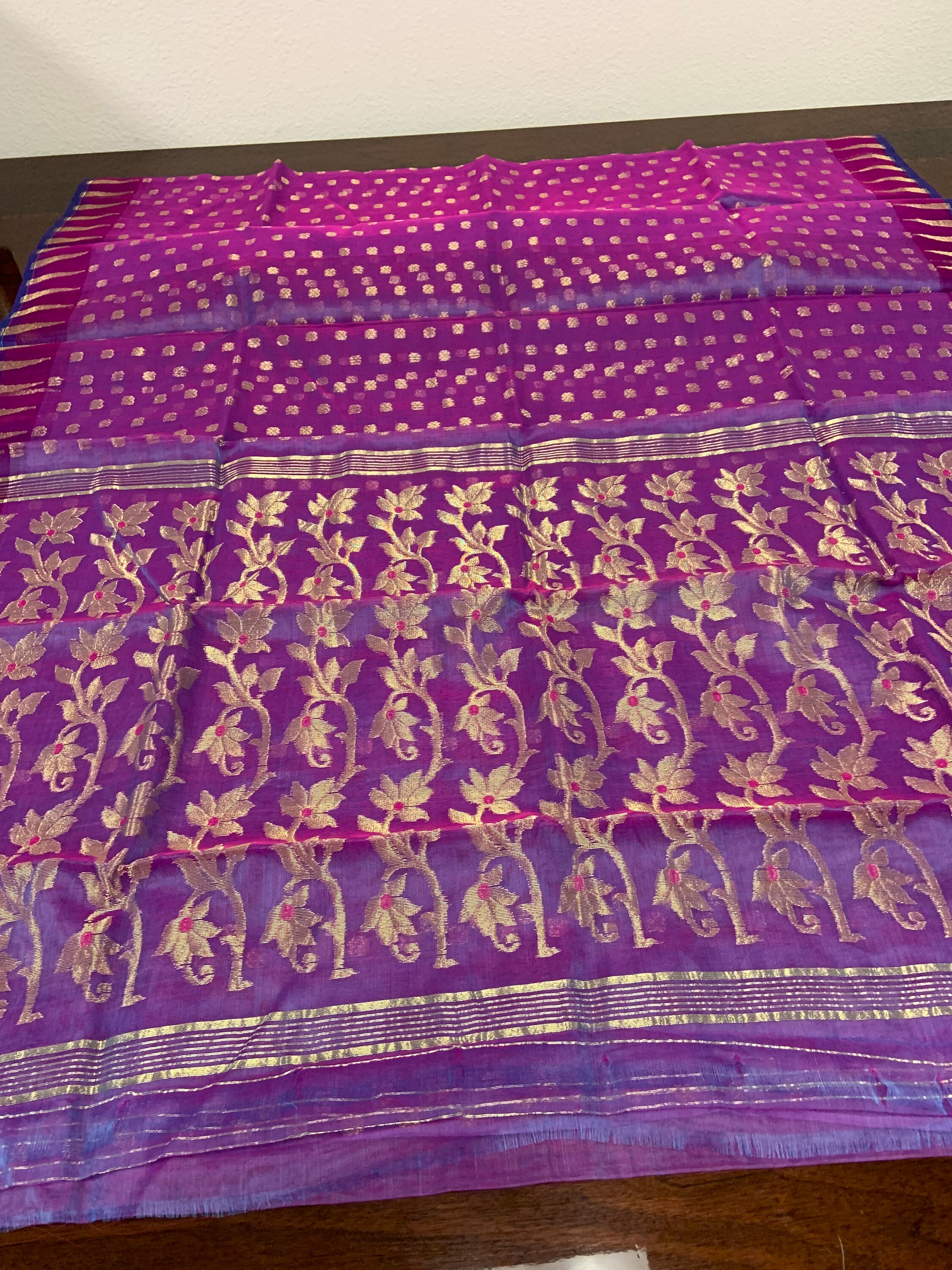 Purple Multicolour Muslin Saree