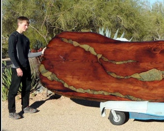 Giant Sequoia wood slab Bar, Super Rare, live edge, Redwood, Stone Inlay, 12 feet long