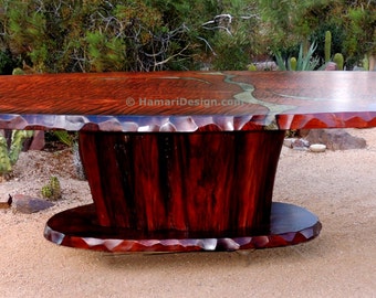 CUSTOM Curly Redwood Dining or Conference Table, 15 feet long, Oval or Rectangle,  Live Edge Wood Slab