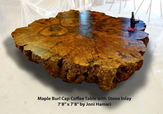Maple Burl Coffee Table Stone Inlay Massive Museum Worthy Etsy