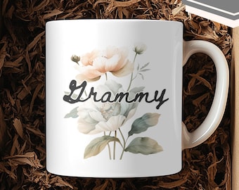Taza Grammy personalizada, regalo del Día de la Madre para la abuela, taza floral personalizada con nombre Nana Mimi Gigi, regalo para el primer Día de la Madre de la abuela.