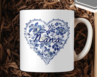 Taza Nana personalizada, regalo del Día de la Madre para la abuela, taza floral personalizada con nombre Nana Mimi Gigi, regalo para el primer Día de la Madre de la abuela.