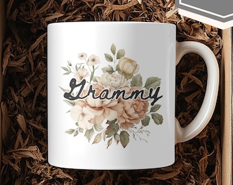 Taza Grammy personalizada, regalo del Día de la Madre para la abuela, taza floral personalizada con nombre Nana Mimi Gigi, regalo para el primer Día de la Madre de la abuela.