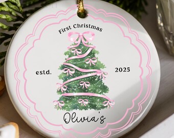 Baby's First Christmas Ornament 2025, Personalized Baby Girl Christmas Ornament, Baby Shower Gift, Newborn Family Keepsake Pink Christmas