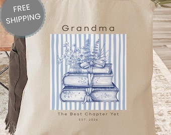 Bolso de mano para la abuela, regalo del Día de la Madre para la futura abuela, Abuela desde 2026, bolso de lona floral personalizado, regalos significativos para ella.