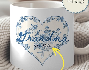 Taza personalizada para la abuela, regalo del Día de la Madre para la abuela, taza personalizada con nombre y flores, regalo para la abuela (Nana, Mimi, Gigi), taza para el primer Día de la Madre.