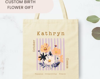 Personalized Wedding Welcome Tote Bag, October Birth Flower Floral Guest Gift
