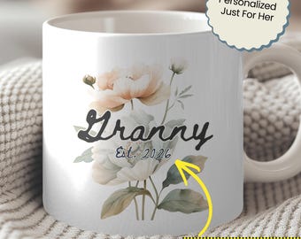Taza personalizada para la abuela, regalo del Día de la Madre para la abuela, taza floral personalizada con nombre Nana Mimi Gigi, regalo para la abuela en su primer Día de la Madre.