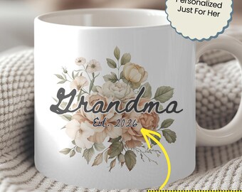Taza personalizada para la abuela, regalo del Día de la Madre para la abuela, taza personalizada con nombre y flores, regalo para la abuela (Nana, Mimi, Gigi), taza para el primer Día de la Madre.