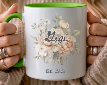 Taza personalizada Gigi, regalo del Día de la Madre para la abuela, taza floral personalizada con nombre Nana Mimi Gigi, regalo para el primer Día de la Madre de la abuela.