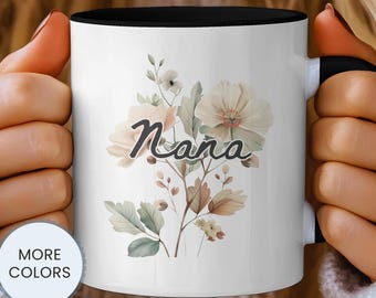 Taza Nana personalizada, regalo del Día de la Madre para la abuela, taza floral personalizada con nombre Nana Mimi Gigi, regalo para el primer Día de la Madre de la abuela.