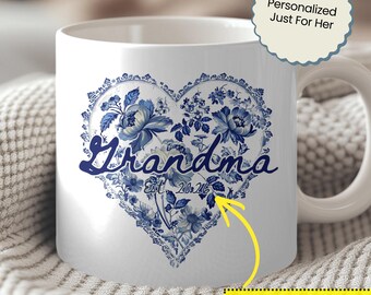 Taza personalizada para la abuela, regalo del Día de la Madre para la abuela, taza personalizada con nombre y flores, regalo para la abuela (Nana, Mimi, Gigi), taza para el primer Día de la Madre.