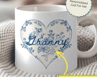 Taza personalizada para la abuela, regalo del Día de la Madre para la abuela, taza floral personalizada con nombre Nana Mimi Gigi, regalo para la abuela en su primer Día de la Madre.