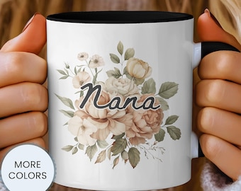 Taza Nana personalizada, regalo del Día de la Madre para la abuela, taza floral personalizada con nombre Nana Mimi Gigi, regalo para el primer Día de la Madre de la abuela.