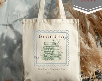 Bolso de mano personalizado para abuela, regalo del Día de la Madre para la nueva abuela, año de nacimiento de la abuela, bolso de lona personalizado, regalos significativos para ella.