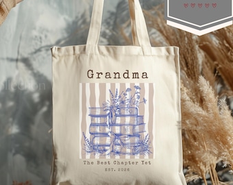 Bolso de mano para abuela amante de los libros, regalo del Día de la Madre para la nueva abuela, Abuela Est 2026, bolso de lona floral personalizado, regalos significativos para ella.