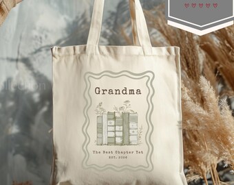 Bolso de mano floral para abuela, regalo del Día de la Madre para la nueva abuela, año de fundación de la abuela, bolso de lona personalizado para amantes de los libros, regalos significativos para ella.