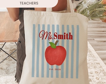 Personalized Teacher Tote Bag, Custom Teacher Name Est 2026 Tote, Teacher Appreciation Gift for Teachers