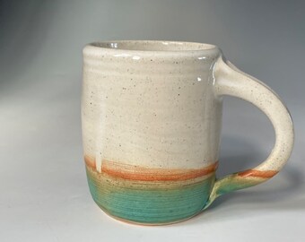 A Speckled Pottery Mug Glazed in White and Turquoise Blue - 12 Ounce Mug - Handmade Ceramics by Cherie Giampietro - Ceramic Design by Cherie