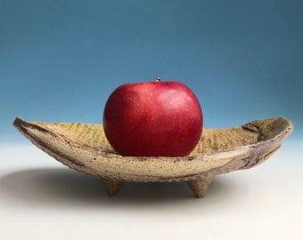 Sculptural Ceramic Bowl in Earth Tones - Small Footed Bowl - Hand Built and Impressed Clay - Decorative Art Pottery by Cherie Giampietro