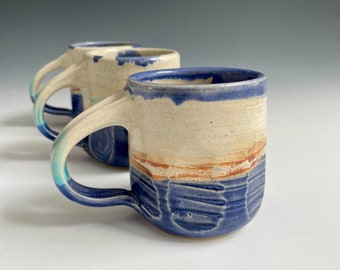 Faceted Pottery Mug - Calming Blues and White - Handmade Tea Mug - 10 Ounce Coffee Mug - Wheel Thrown Ceramics by Cherie Giampietro