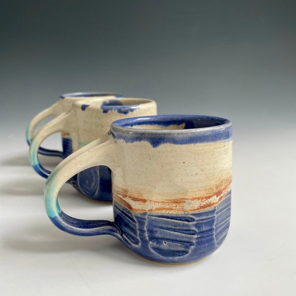 Faceted Pottery Mug - Calming Blues and White - Handmade Tea Mug - 10 Ounce Coffee Mug - Wheel Thrown Ceramics by Cherie Giampietro