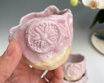 Three Small Handmade Flower Pinch Pots in Soft Pink - Pottery Home Decor - Ceramics by Cherie Giampietro - Ceramic Design by Cherie