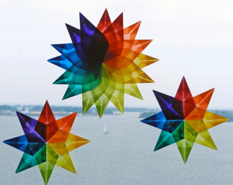 Handfolded Kite Paper Rainbow Stars One 16 Pointed and Two Etsy