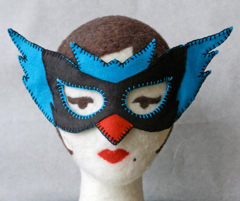 ON SALE 2 Patterns Blue Bird Felt Mask Patterns PDF for Halloween, costume parties, dress up and role playing Mardi Gras Pagan Mask image 2