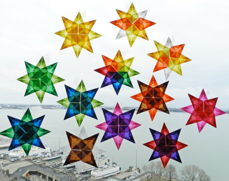 Handfolded Kite Paper Rainbow Stars One 16 Pointed and Two Etsy